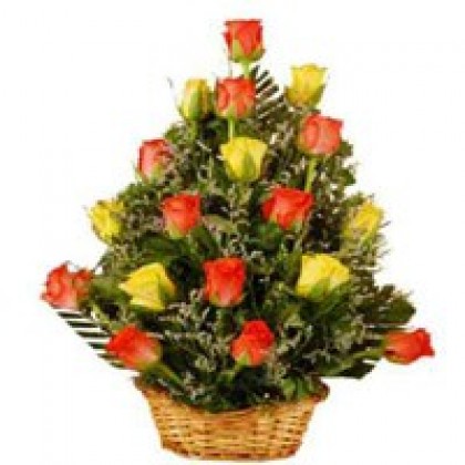 Orange and Yellow Roses Basket